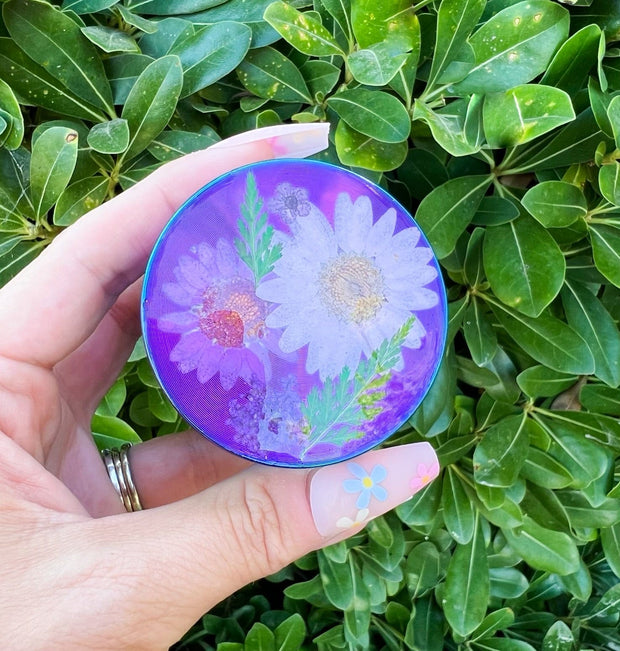 Purple Rainbow Dried Floral 4 Piece Grinder