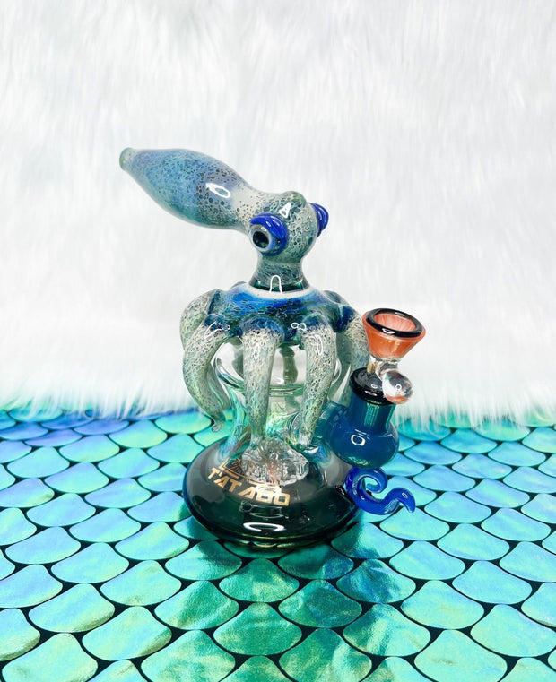 Tataoo 6.5in Blue Green Octopus Shower Head Perc Glass Hand Pipe/Dab Rig