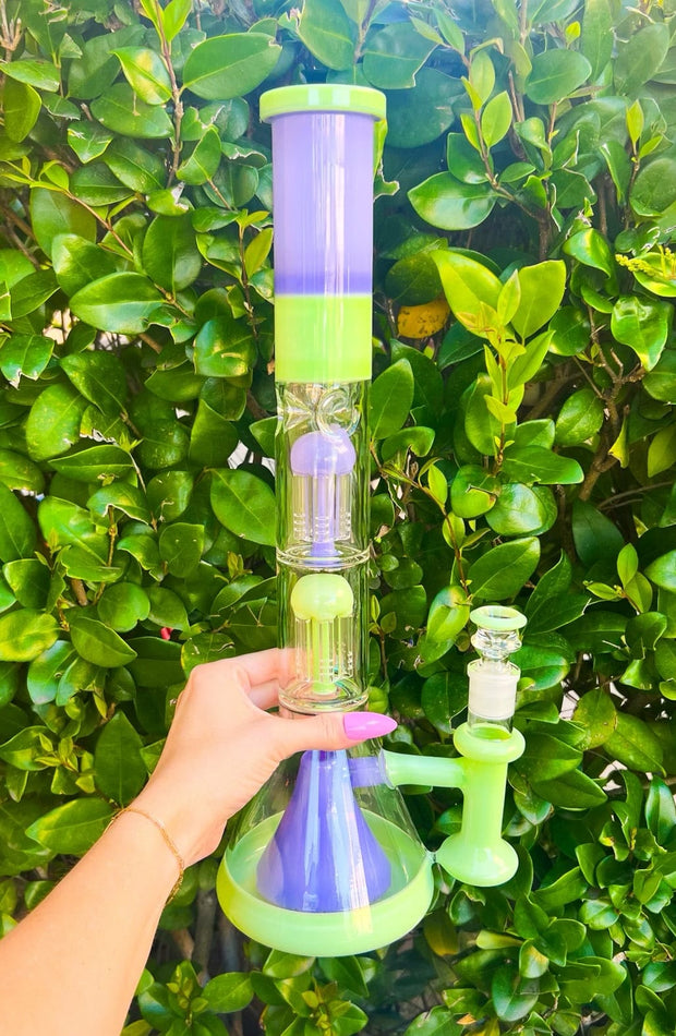 Milky Purple 18in Triple Perc Water Pipe/Dab Rig