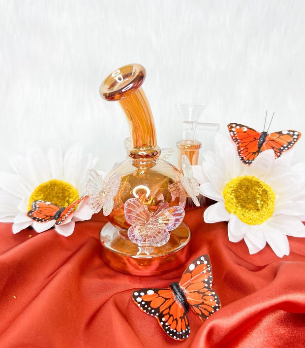 Amber iridescent butterfly dab rig side profile