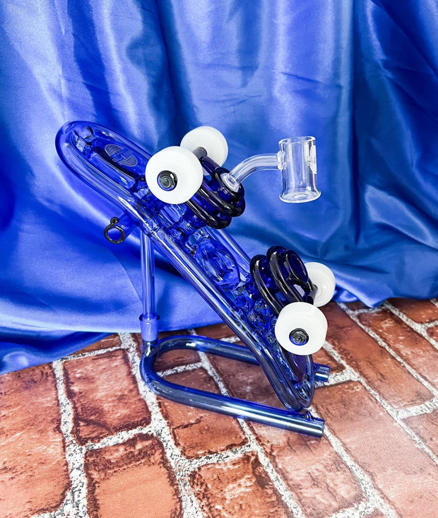 Blue Skateboard 9in Glass Water Pipe/Dab Rig