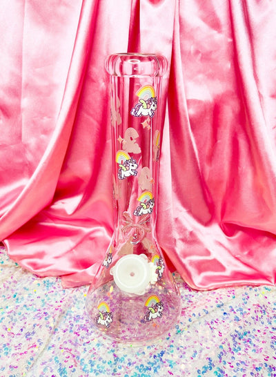 Pink Unicorn 12in Glass Water Pipe/Bong