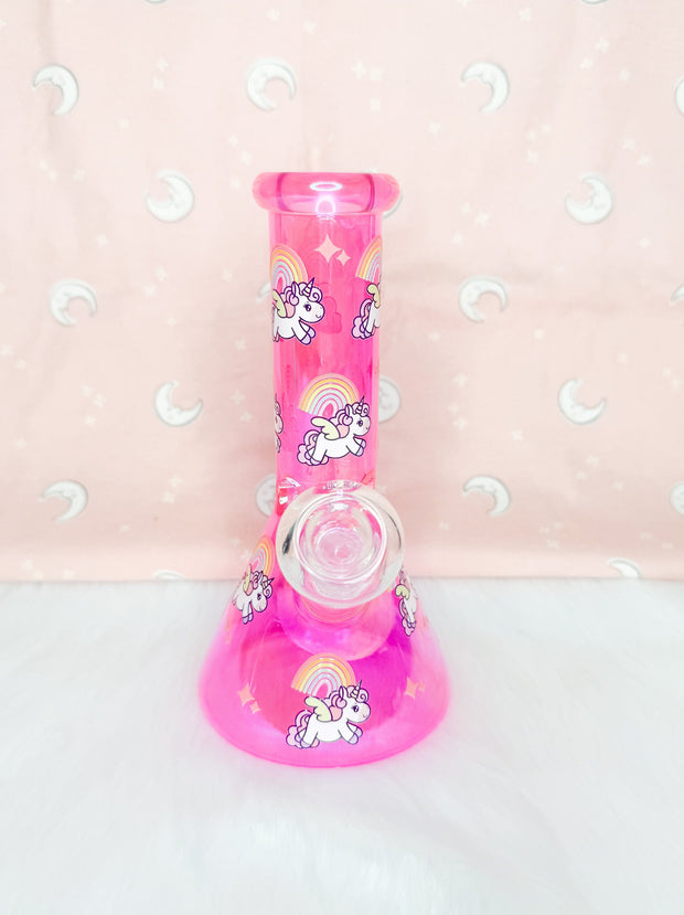 Pink Unicorn 8in Glass Water Pipe/Bong