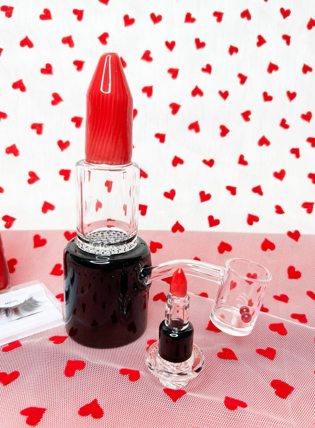 Lipstick 7in Glass Water Pipe/Dab Rig Set