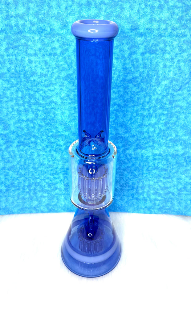Back side of the double perc blue 18 inch bong