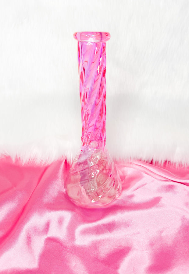 Back side of the pink iridescent swirl bong