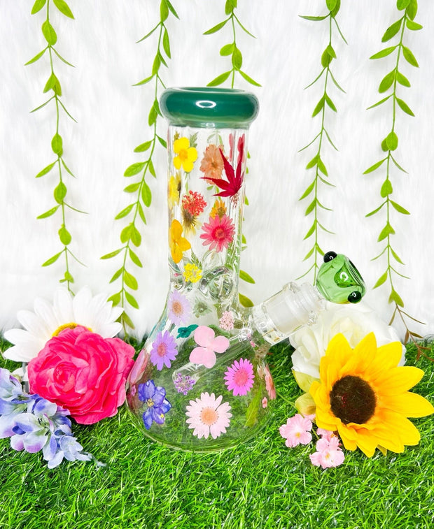 Green Rainbow Dried Floral Daisies Water Pipe/Bong