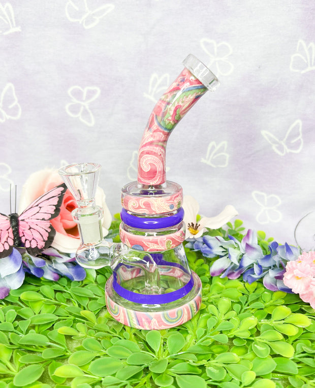 Pink Vintage Floral Glass Water Pipe/Dab Rig