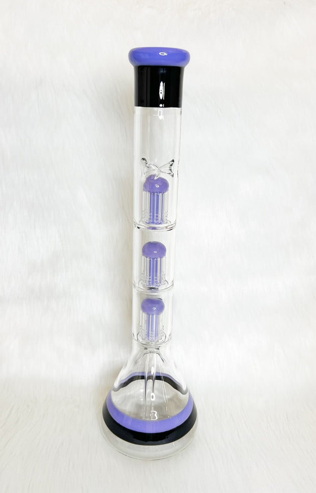 Purple & Black 18in Triple Tree Perc Glass Water Pipe/Bong
