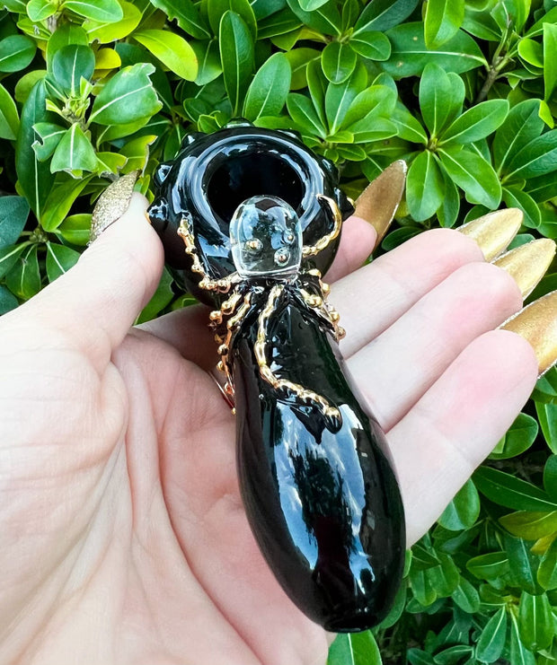 Cheech Black Gold Octopus Glass Hand Pipe