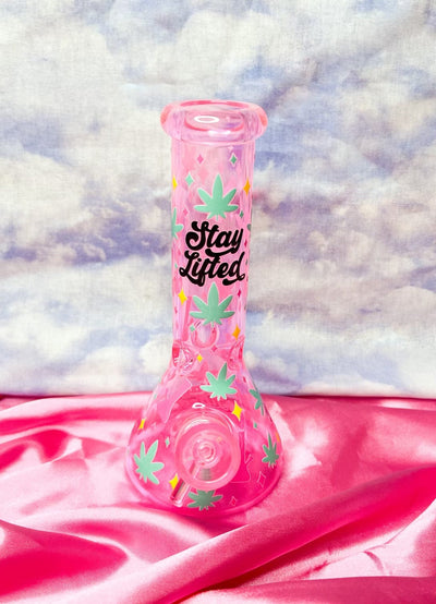 Stay Lifted Neon Pink 8in Glass Water Pipe/Bong