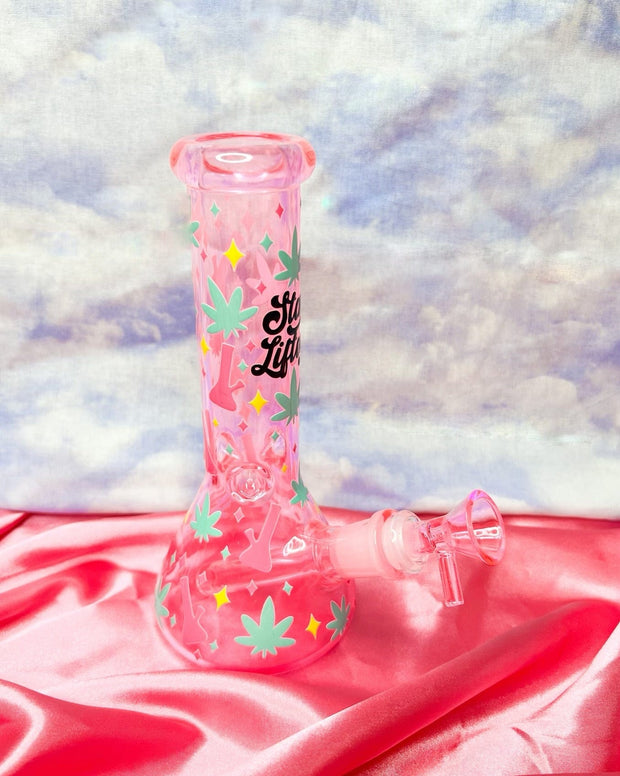 Stay Lifted Neon Pink 8in Glass Water Pipe/Bong