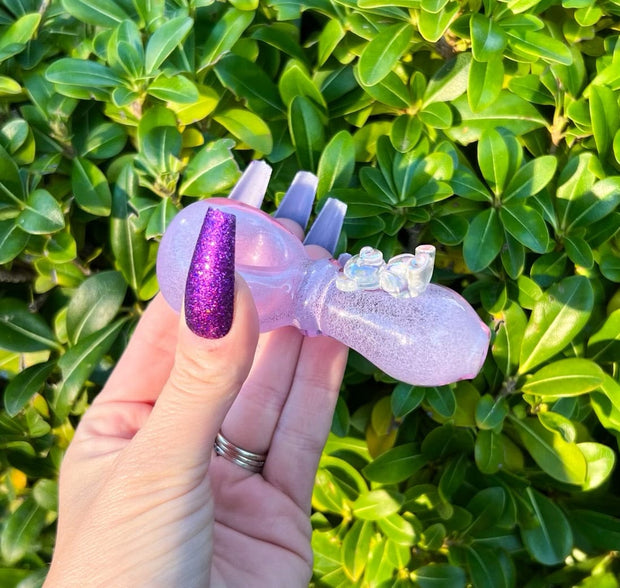 Purple Iridescent Bear Glow In The Dark Glass Hand Pipe