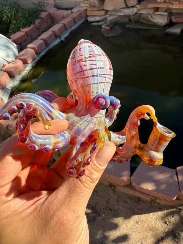 Izzy The Glassblower Amber Purple Galaxy Octopus Heady Glass Water Pipe/Dab Rig