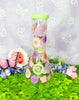 Front side of the green dried floral bong with pink and purple flowers super cute and girly.