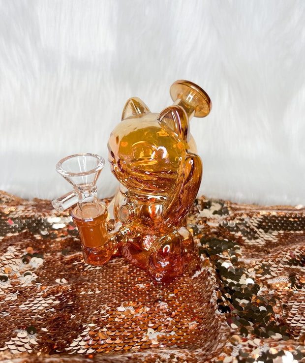 Gold iridescent kitty water pipe