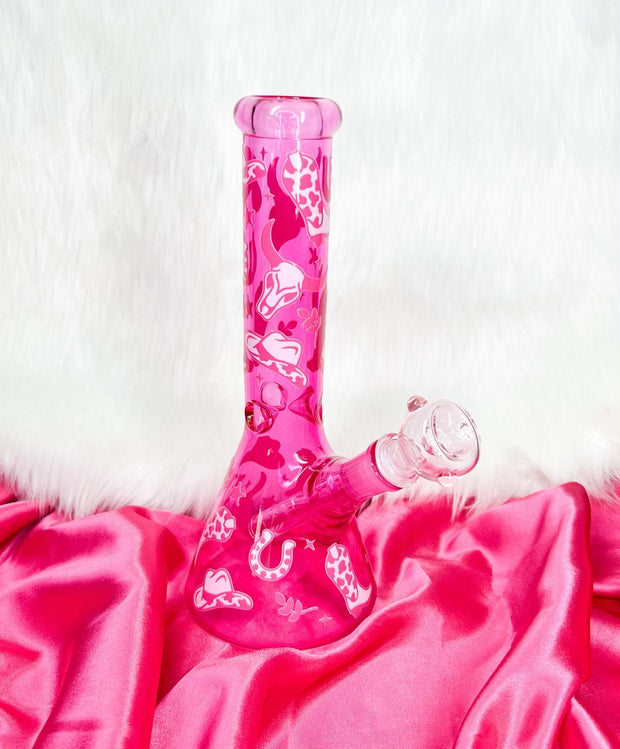 Pink Cowgirl 10in Glass Water Pipe/Bong