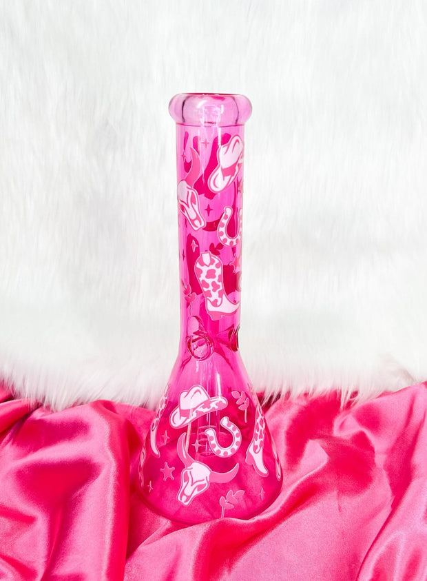 Pink Cowgirl 10in Glass Water Pipe/Bong