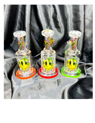 Rainbow Melty Smiley Face Wig Wag 6in Glass Water Pipe/Dab Rig