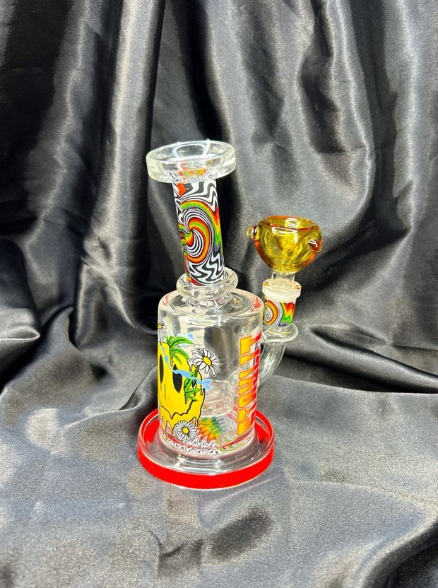Rainbow Melty Smiley Face Wig Wag 6in Glass Water Pipe/Dab Rig