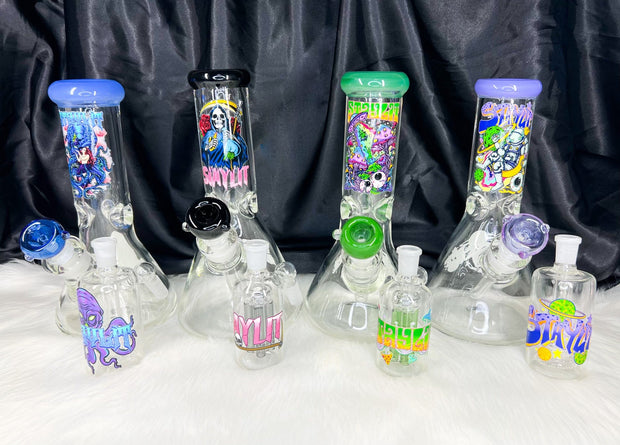 StayLit Graphics 10in Glass Water Pipe/Bong With Ash Catcher