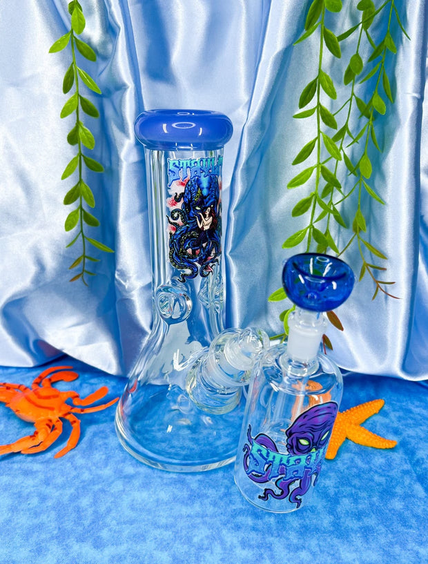 StayLit Graphics 10in Glass Water Pipe/Bong With Ash Catcher