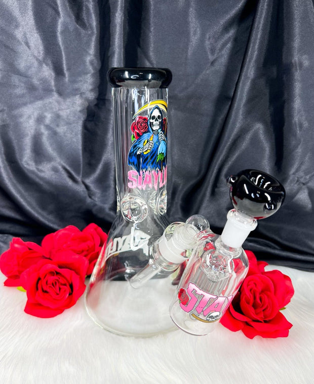 StayLit Graphics 10in Glass Water Pipe/Bong With Ash Catcher