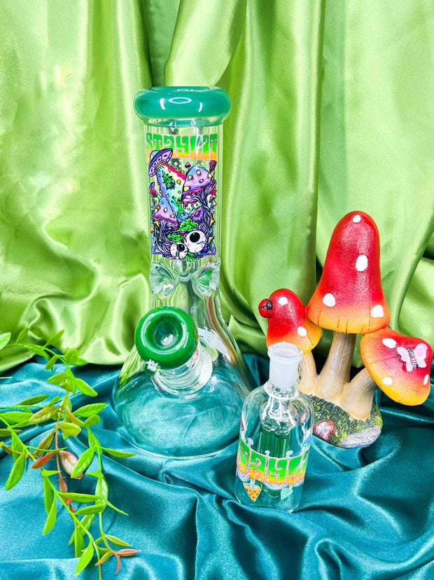 StayLit Graphics 10in Glass Water Pipe/Bong With Ash Catcher