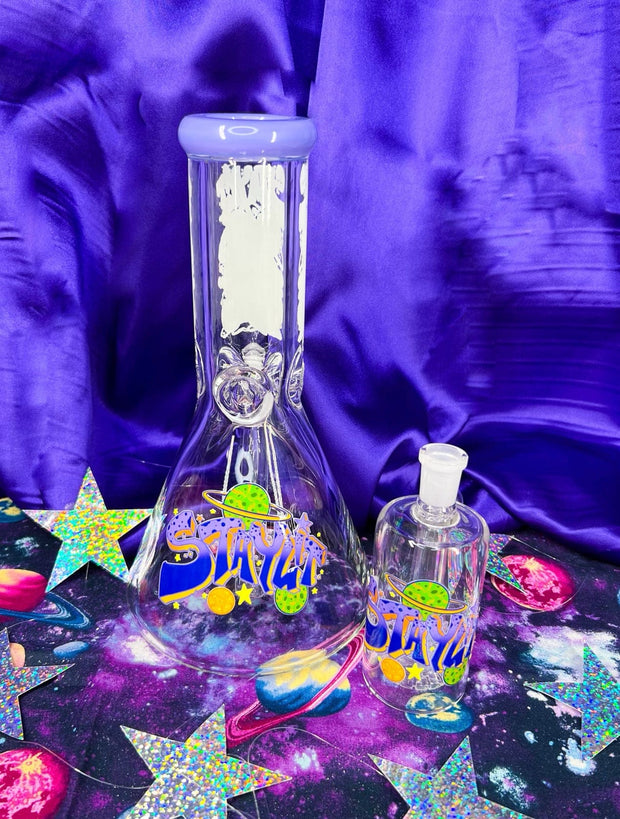 StayLit Graphics 10in Glass Water Pipe/Bong With Ash Catcher