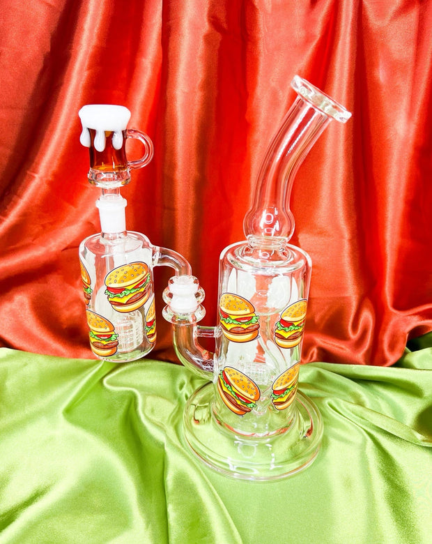 Cheeseburger 10in Glass Water Pipe/Dab Rig