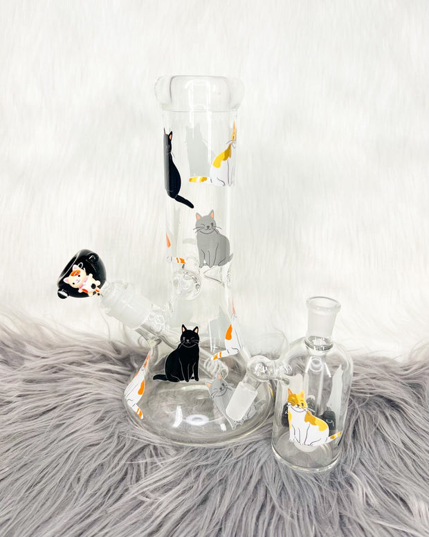 Cuddly Cats 10in Glass Water Pipe/Bong