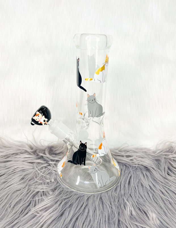 Cuddly Cats 10in Glass Water Pipe/Bong