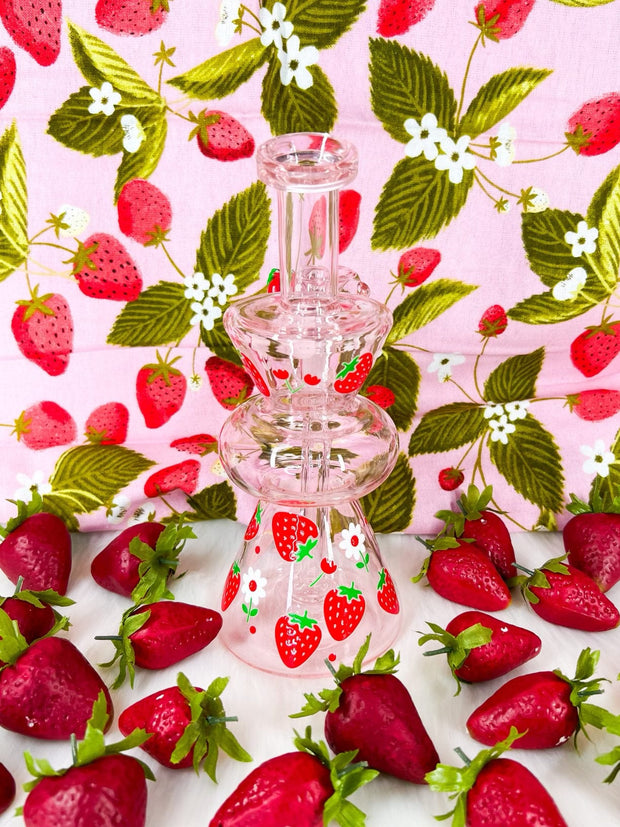 Pink Strawberry Daisies Glass Water Pipe/Dab Rig