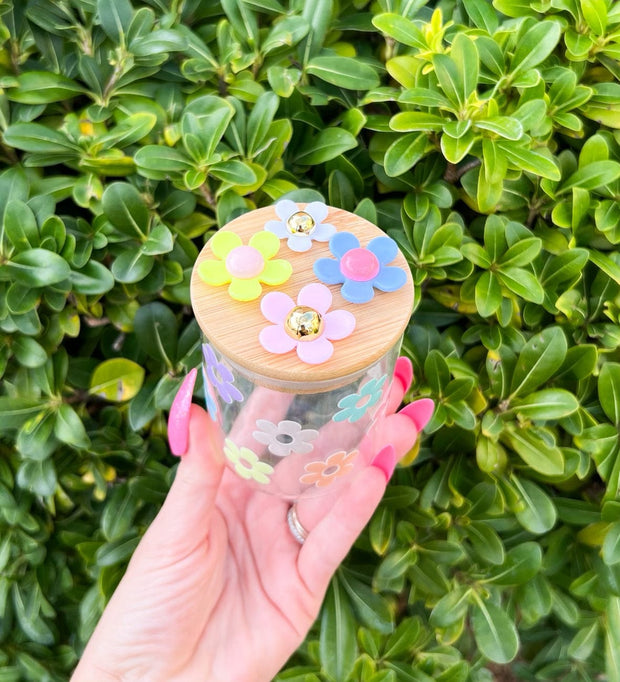 Cute Rainbow Daisies Stash Jar