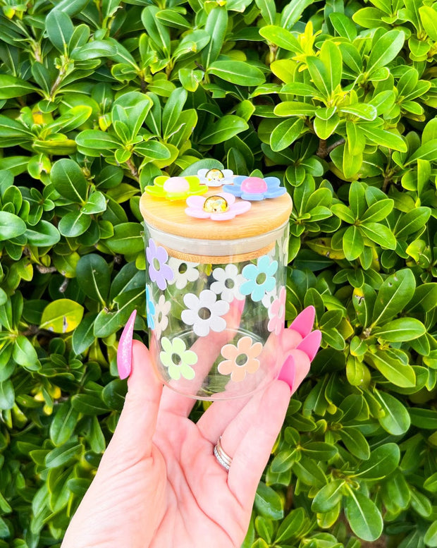 Cute Rainbow Daisies Stash Jar