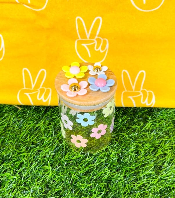 Cute Rainbow Daisies Stash Jar