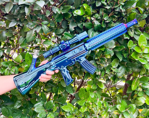 Blue Green Metallic Iridescent Assault Rifle Glass Water Pipe/Bong