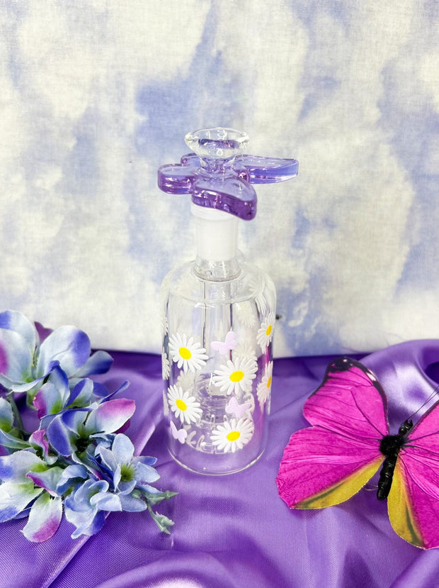 Purple Butterflies & Daisies 10in Glass Water Pipe/Bong