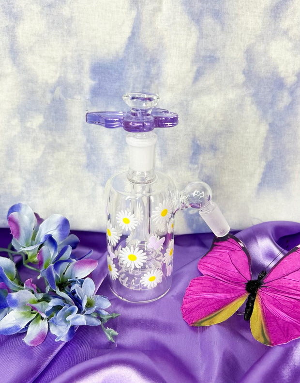 Purple Butterflies & Daisies 10in Glass Water Pipe/Bong