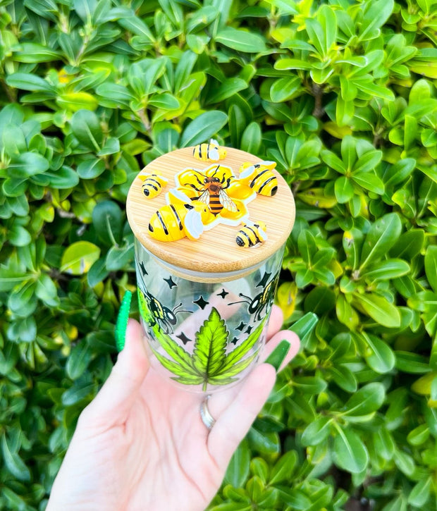 Weed Leaf Bee Stash Jar