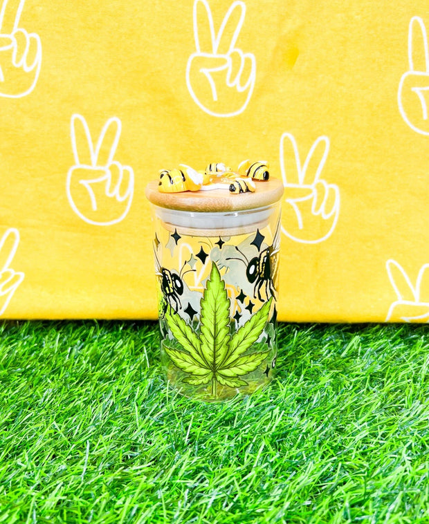 Weed Leaf Bee Stash Jar