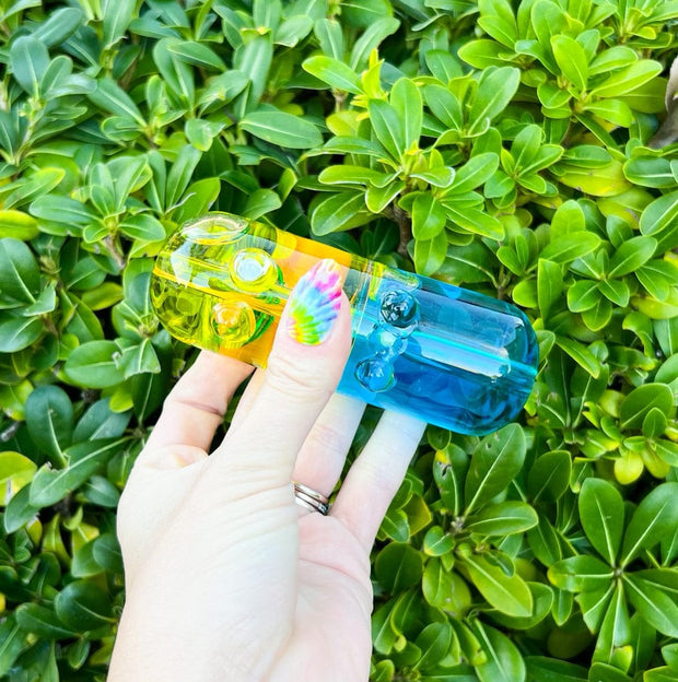 Yellow Blue Glycerin Pill Glass Hand Pipe