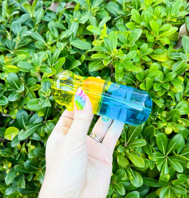 Yellow Blue Glycerin Pill Glass Hand Pipe