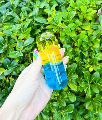 Yellow Blue Glycerin Pill Glass Hand Pipe