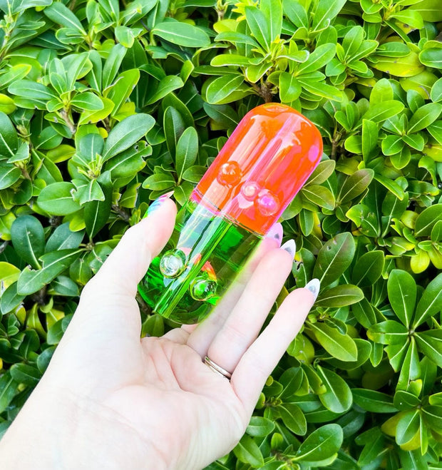 Pink Green Glycerin Pill Glass Hand Pipe
