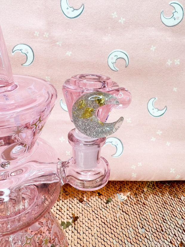 Pink Moons & Stars Glass Water Pipe/Dab Rig