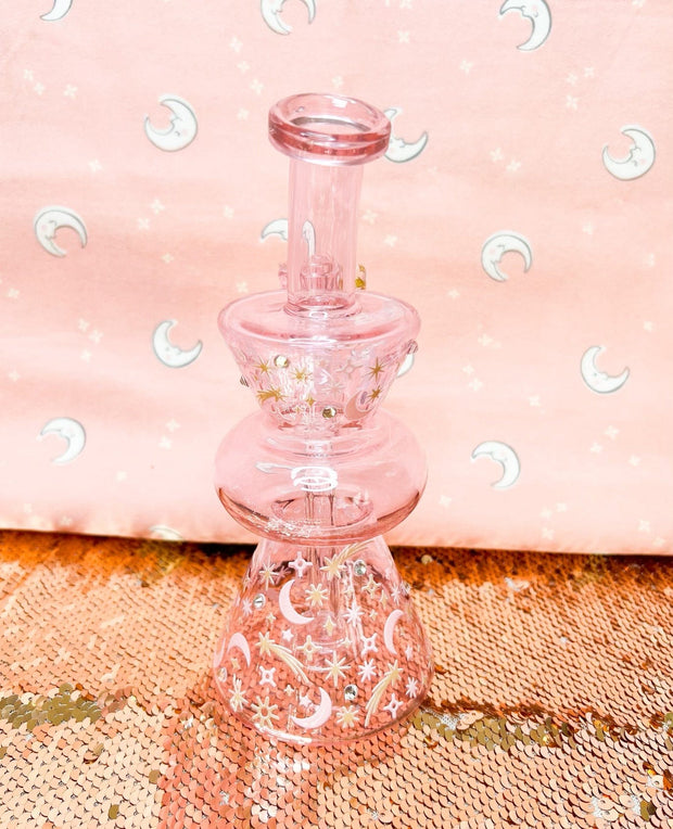 Pink Moons & Stars Glass Water Pipe/Dab Rig