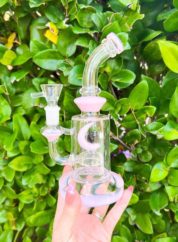 Pink Star & Moon Glass Water Pipe/Dab Rig