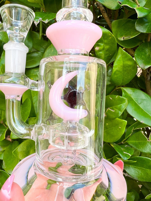 Pink Star & Moon Glass Water Pipe/Dab Rig