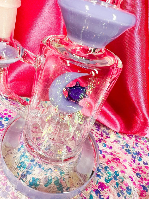 Purple Star & Moon Glass Water Pipe/Dab Rig